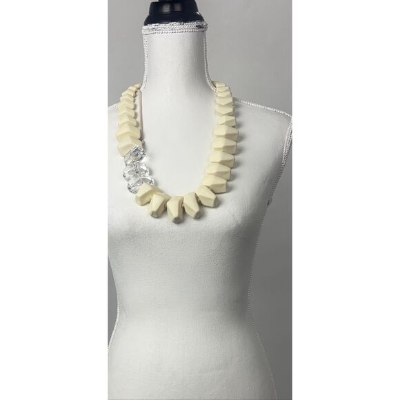 Cream and Clear Geometric Spine-Inspired Statement Necklace - Picture 6 of 15